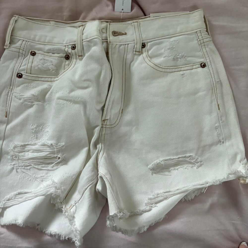 AMERICAN EAGLE Denim High Rise Sz 4 Frayed Women's White Shorts